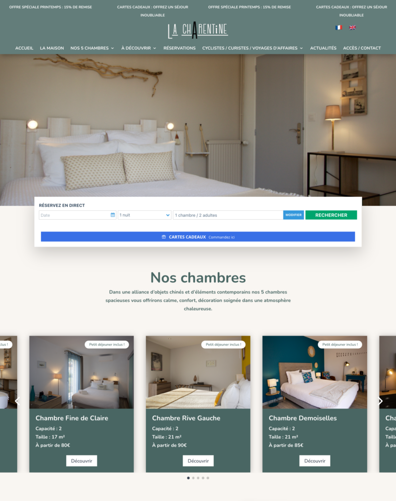 Nouveau site internet la Charentine, pages de présentation des chambres - Février 2025