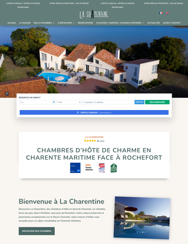 Nouveau site internet la Charentine, pages d'accueil du site - Février 2025